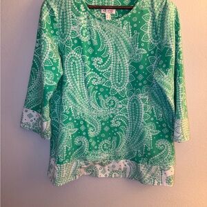 d&co Denim & Company XL Green Paisley Print 3/4 Sleeve Top